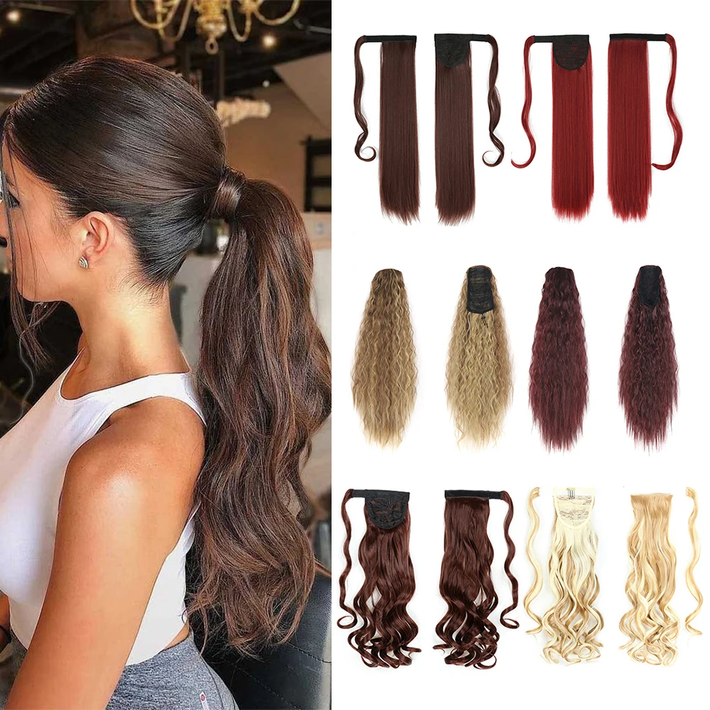 

CLong Synthetic Ponytail Extensions Kanekalon Hair Long Straight Wrap Around Clip In Ponytail Hair Extension Heat Resistant