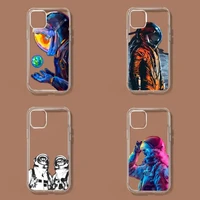 artistic astronaut spaceman phone case for iphone transparent soft 13 12 11 8 7 plus mini x xs xr pro max