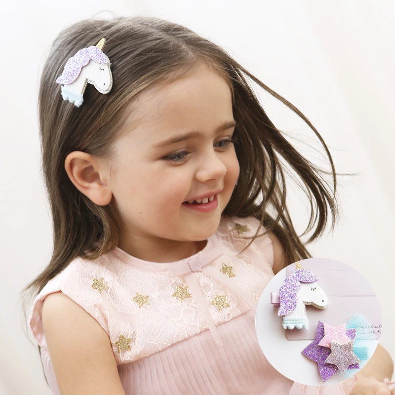 

Cartoon Children Hair Clips Girls Princess Unicorn Star Hairpins Glitter Hair Clips Infant Headwear for Children Kids Barrettes