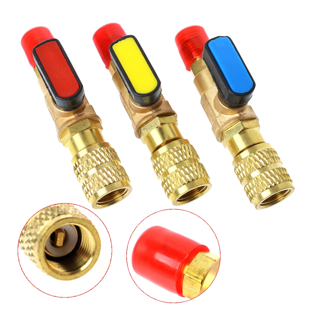 

1/4" Male to 5/16" Female SAE R410A Refrigerant Straight Ball Valve AC Charging