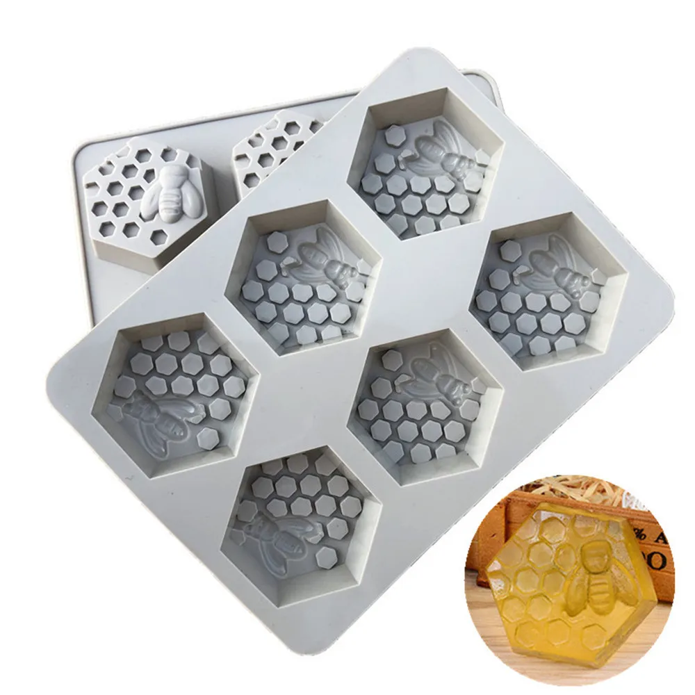 

2pcs/set 6 Cavities Honeycomb Bee Silicone Soap Mold Hexagon Shape Cake Baking Pan biscuit DIY Wedding Party Decorating BPA-free