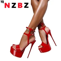yqnzbz platform summer sandals style sexy 16cm women sandals high heels open toe buckle nightclub shoes black big size 34 46