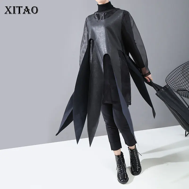 Женское платье из искусственной кожи XITAO асимметричное Сетчатое с имитацией