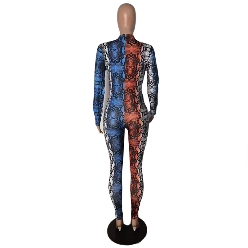 

ZKYZWX Fall Snake Print Bodycon Rompers Womens Jumpsuit Sexy Long Sleeve Cross Bandage Hollow Out One Piece Night Club Outfits