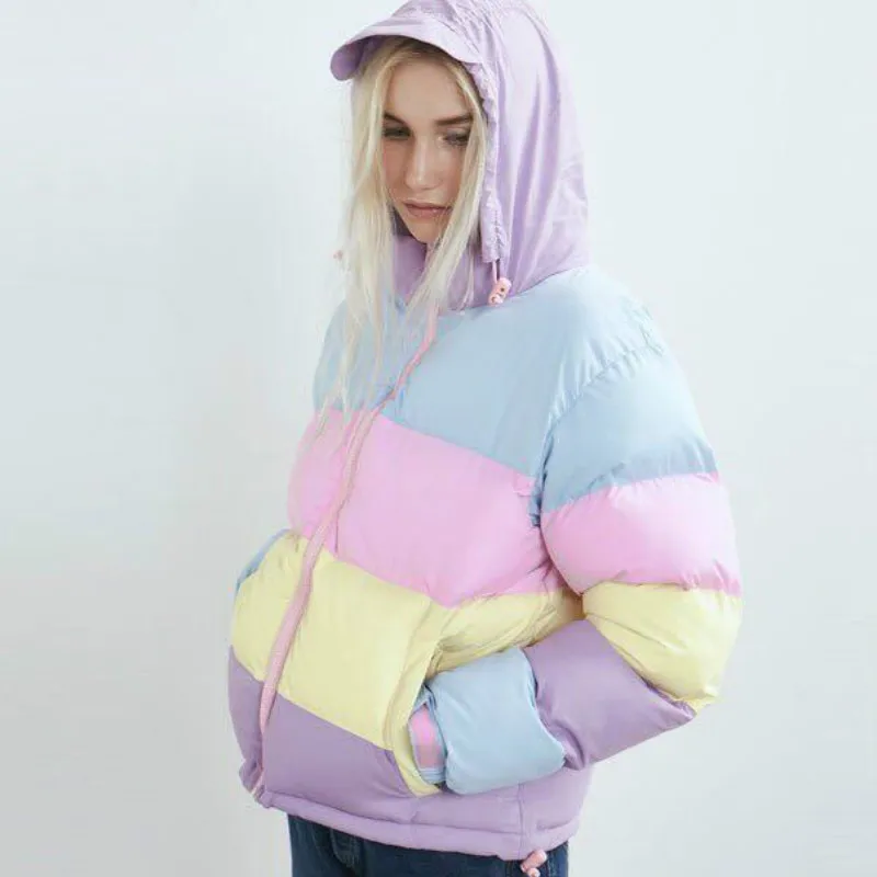 

Makaron Color Women Cotton Coats Hooded Cotton Padded Thicken Warm Winter Jacket Patchwork Outwear Mujers Parkas