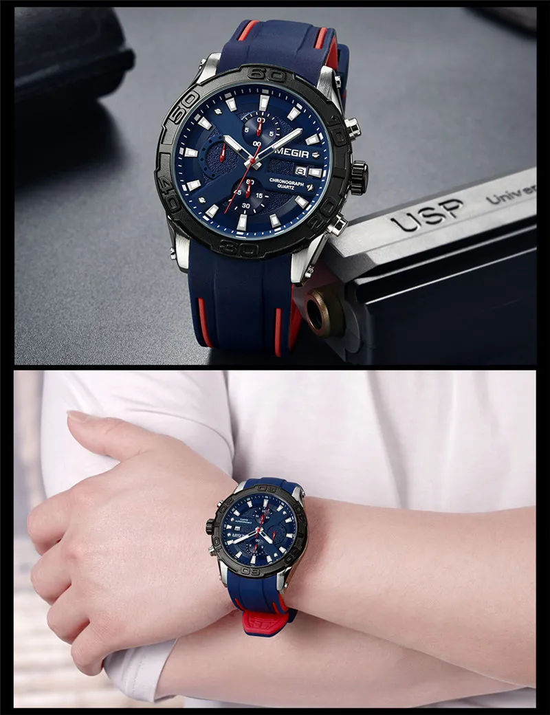 Часы MEGIR Мужские кварцевые с хронографом креативные Деловые в стиле милитари