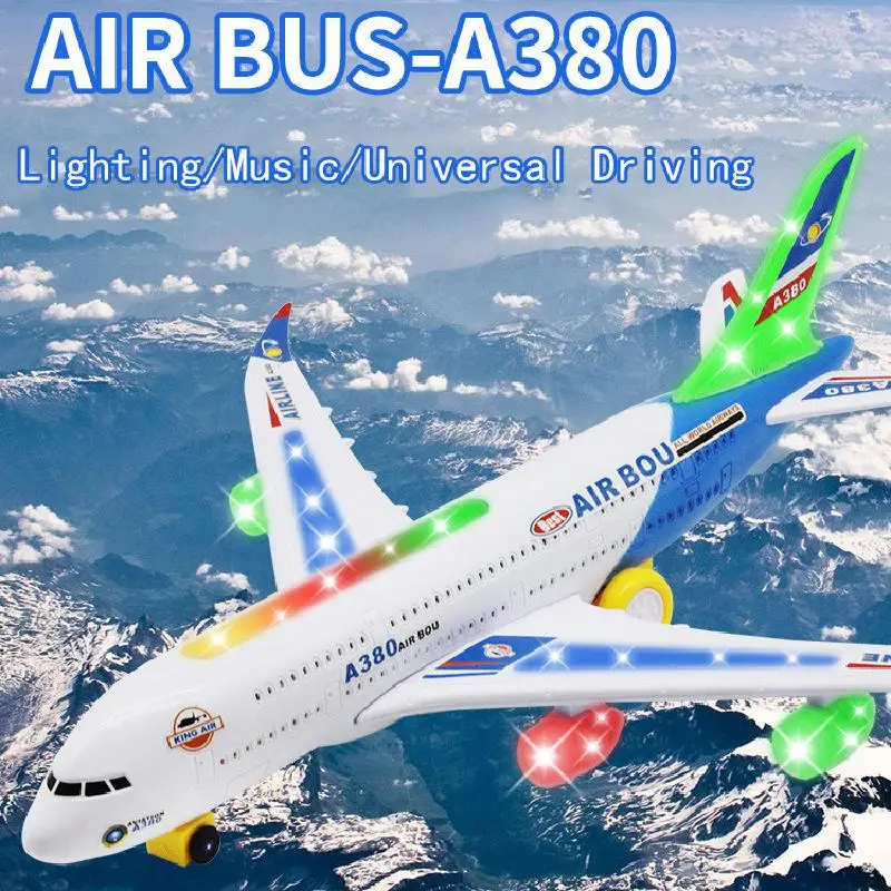 

43cm Simulation Electric Aircraft Plastic Large Size Toy With Sound Light Automatic Rotation Plane Educational Toy Gift For Boys