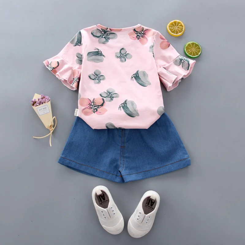 Комплекты одежды для маленьких девочек летняя футболка с короткими рукавами и