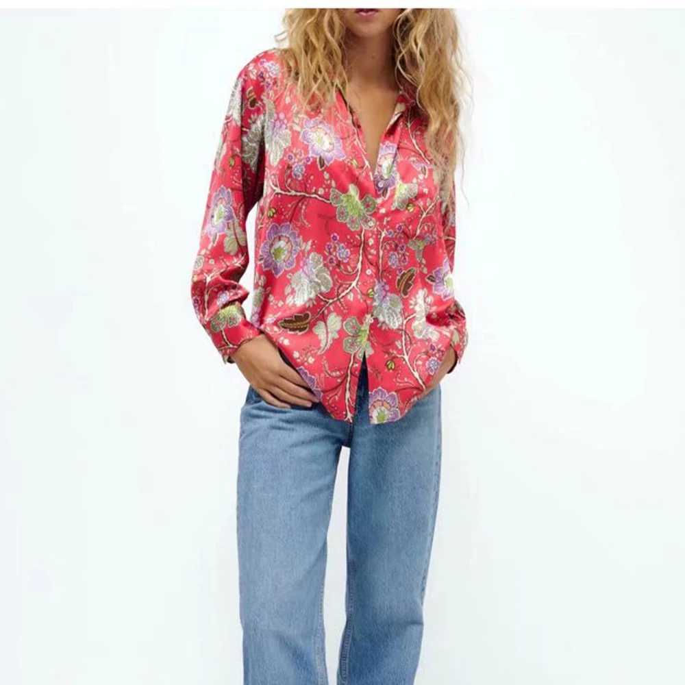 

Женская свободная рубашка с длинным рукавом и принтом, Повседневная модная шикарная блузка в стиле ретро на пуговицах для женщин, новинка в...