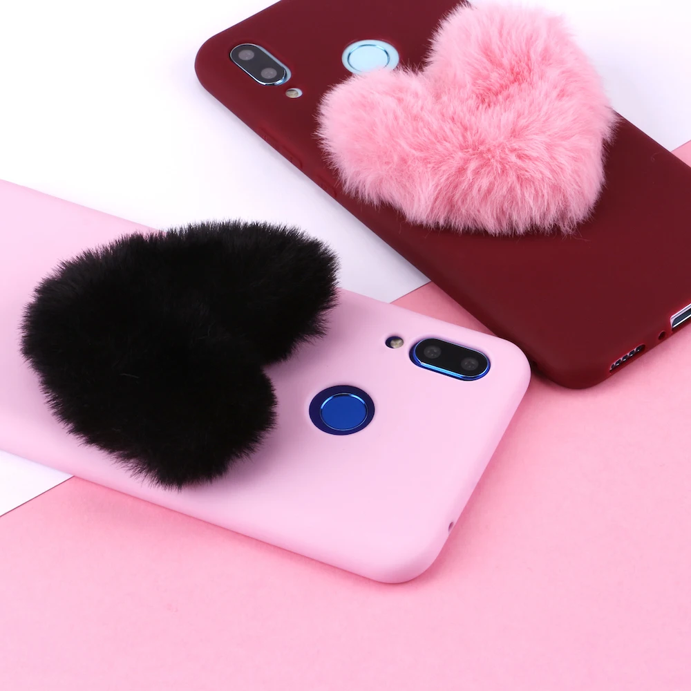 

For Xiaomi Mi Redmi Note 5 6 7 8 9 lite Pro Plus Fluffy Fur Heart Pom Pom Soft Candy Silicone Phone Case Capa Fundas Coque