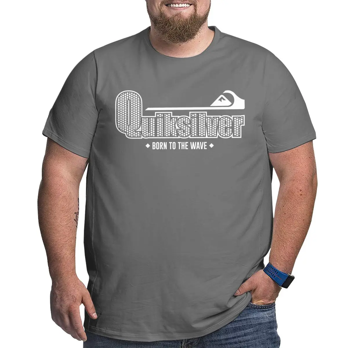 

Quiksilver Born To The Wave White Fonts Logo Men T Shirts Plus Size Oversized Cotton T-shirts for Big Man Summer Short Sleeves