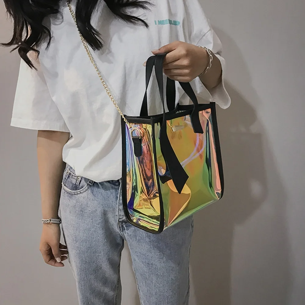 3 вида цветов продукты женская сумка модная через плечо лазерная прозрачная