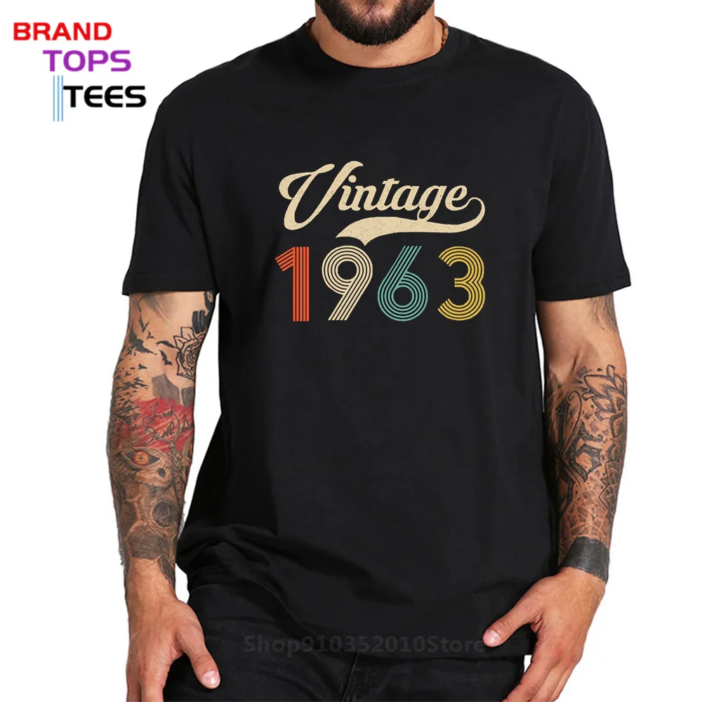 

Vintage 1963 Men O Neck Cotton Short Sleeves T-shirts Birthday Father T shirt 60s Clothing Retro Classic 1963 Birth Year Tees