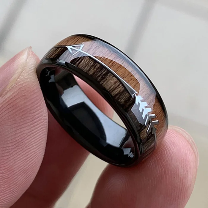 8mm Black 8/6 мм Мода розовое золото Вольфрам карбида деревянные кольца Для женщин Для мужчин классический Серебряный Обручение Band и Сталь стрелка инкрустация черный Стиль - Цвет основного камня: 8mm Black