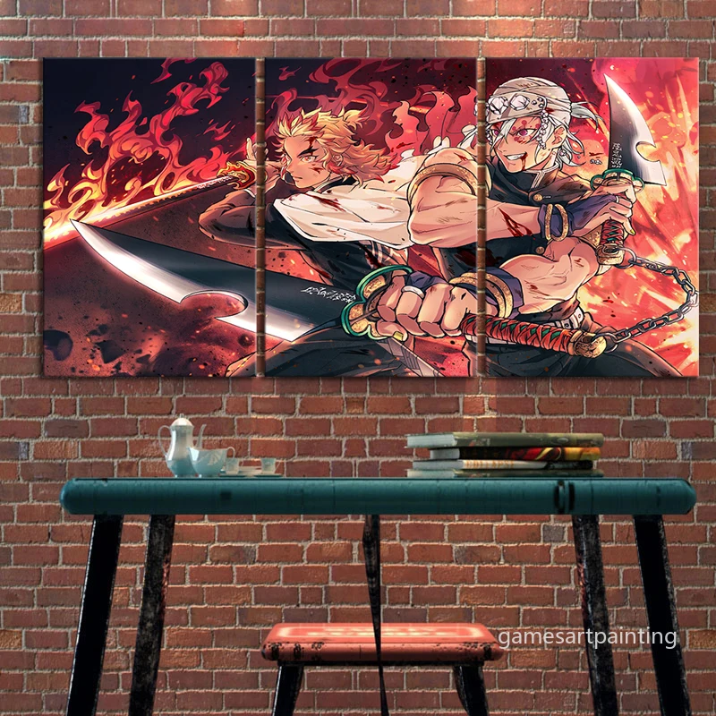 Rengoku-p&oacute;ster de Kyoujurou y Uzui Tengen Demon Slayer, obra de arte de Anime, pintura de pared en lienzo para decoraci&oacute;n del hogar-3
