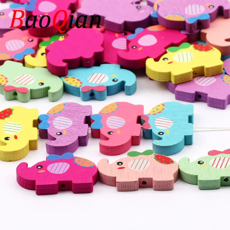 Бусины россыпью из натурального дерева с разноцветным мультяшным Рисунком Слона