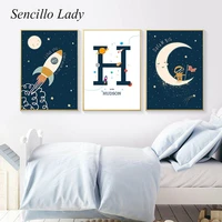 custom name poster baby nursery print adventure space astronaut wall art canvas painting nordic kid picture boy bedroom decor