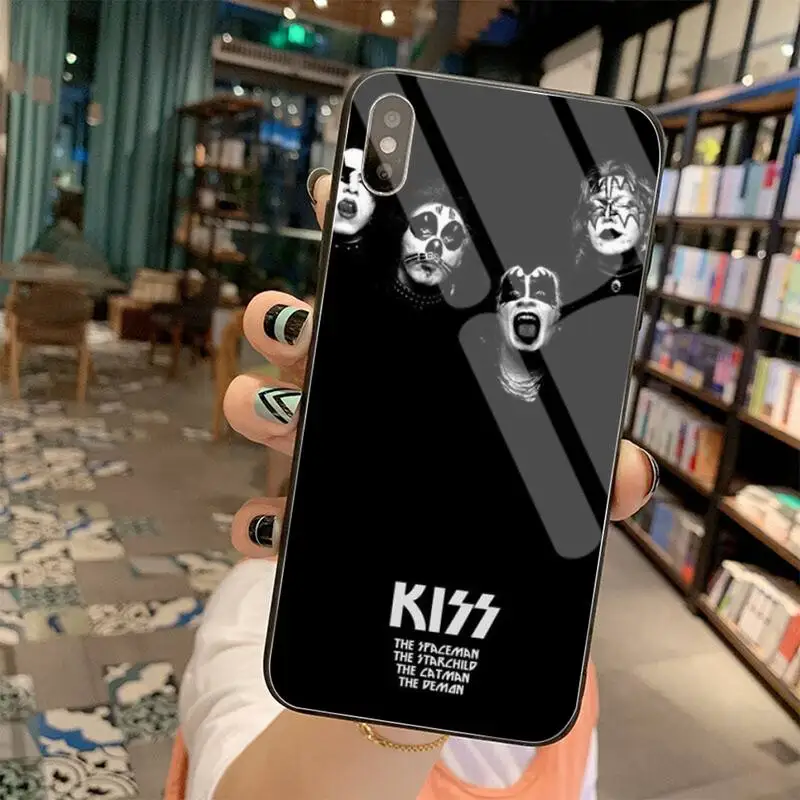 Милый блестящий чехол для телефона HPCHCJHM Kiss Band с закаленным стеклом iPhone 11 Pro XR XS MAX