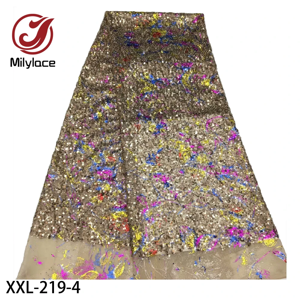 Африканская кружевная ткань с блестками вышитая Высококачественная сетчатая 5