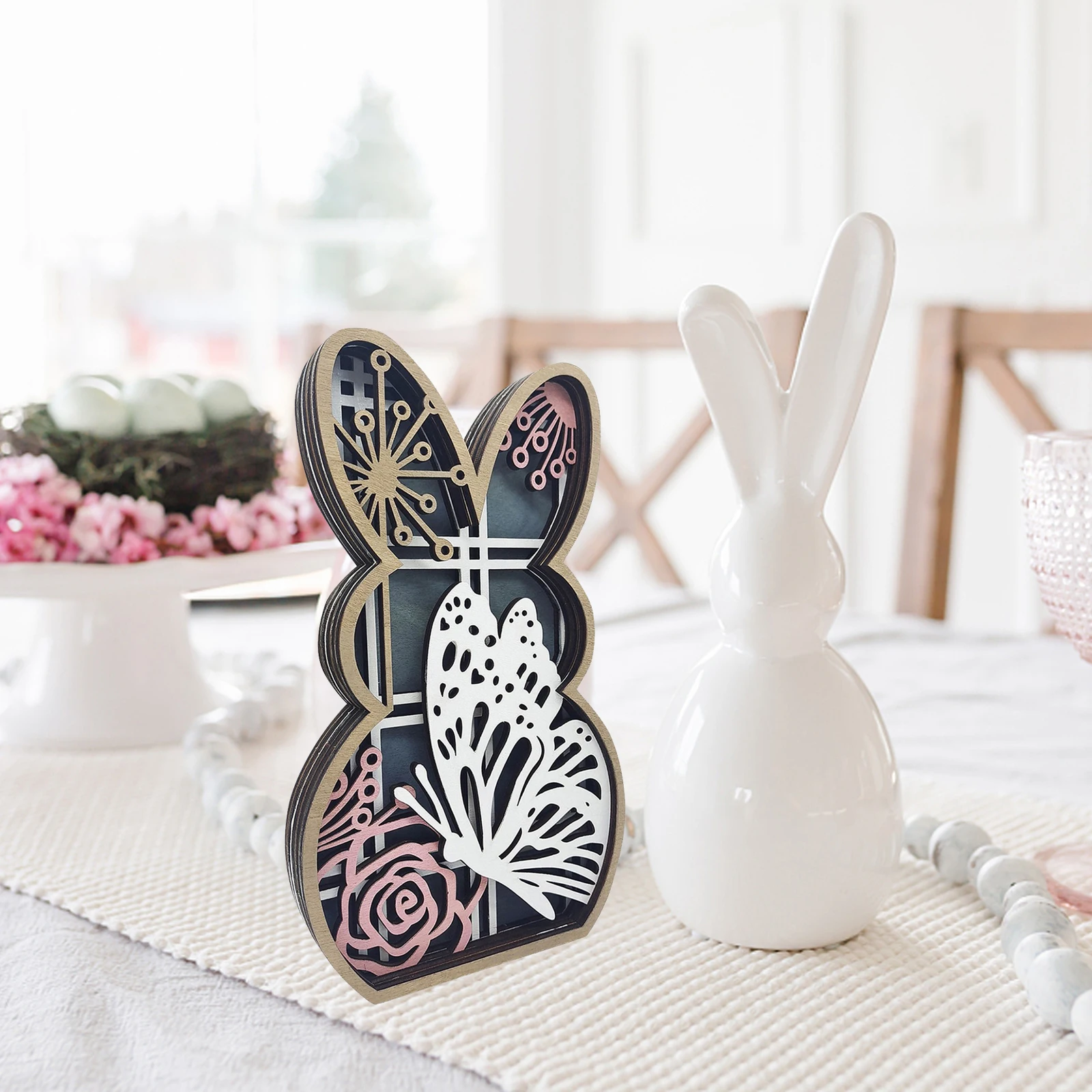 

Пасхальный деревенский деревянный кулон в виде кролика ручная резьба ажурный кролик украшение креативная модная деревянная скульптура