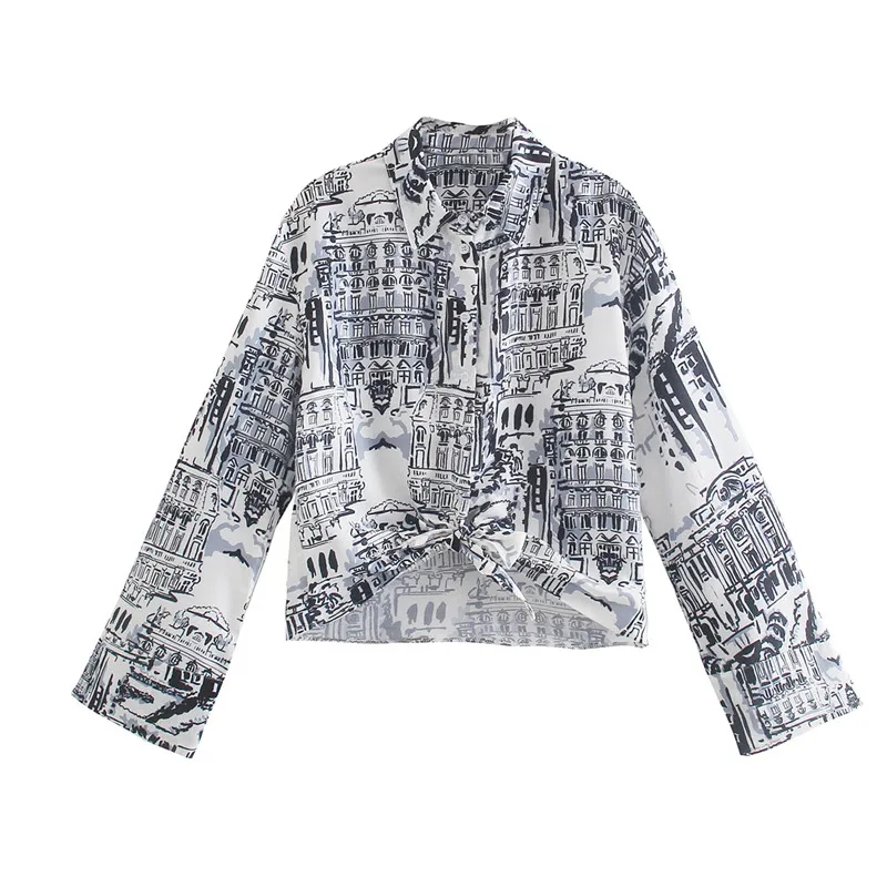 

Рубашка в европейском и американском стиле с короткой талией и рукавом-бантом