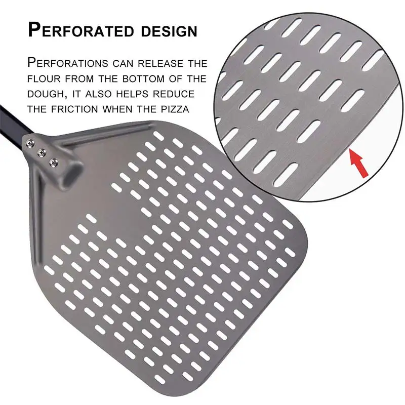 

14 /12 Inch Perforated Pizza Peel Rectangular Pizza Shovel Aluminum Hard Coating Pizza Peel Paddle Short Pizza Tool