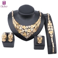 african bridal dubai flower necklace earrings ring bracelet nigerian women wedding gold color jewelry sets