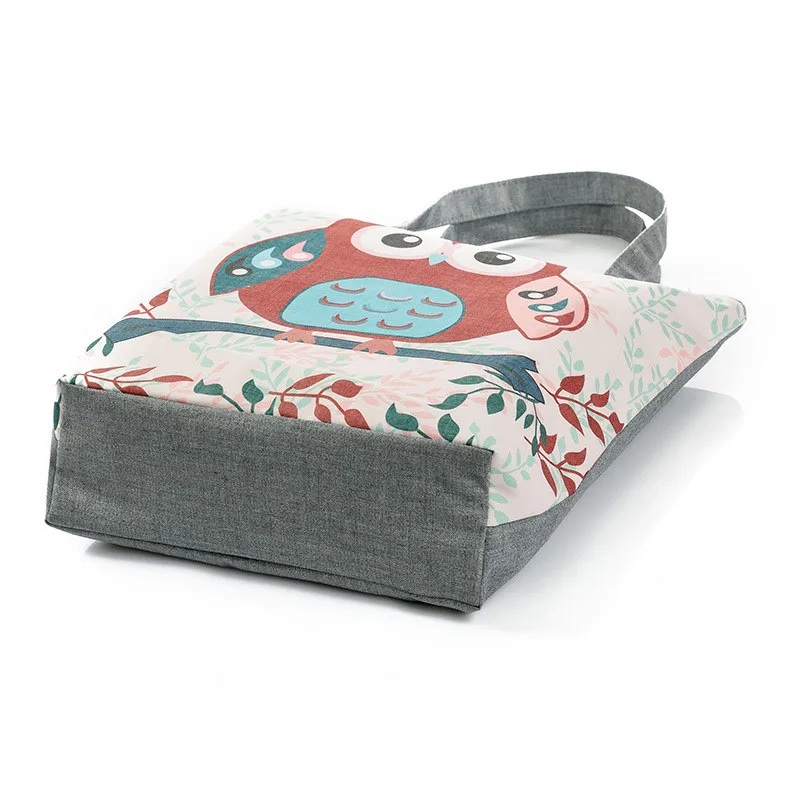 

Women Canvas Handbag Cartoon Owl Printed Shoulder Bag Female Large Capacity Ladies Beach Bag Women Canvas Tote Shopping Handbags