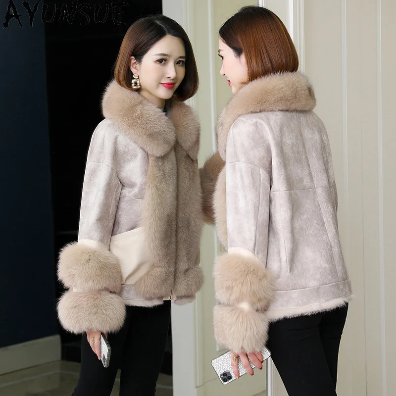 

AYUNSUE шуба из натурального кролика женский шарф из настоящей шерсти кролика лисы куртка с меховым воротником; Женская зимняя одежда 2020 в Коре...