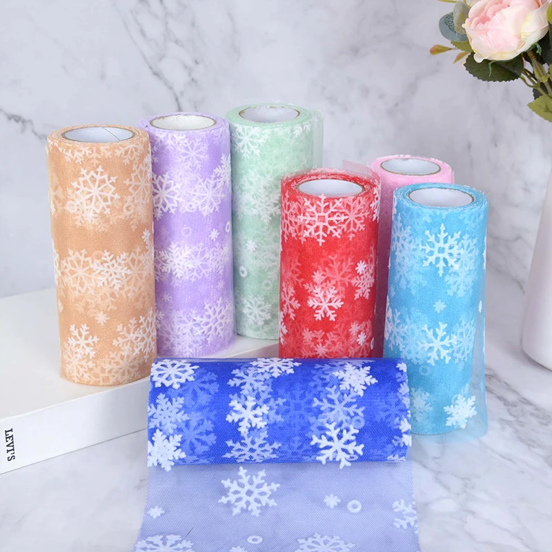 

15cm*10yards Snowflake Tulle Roll Organza Corsage Lace Bow Make Ballet Skirt Diy Fabric Wedding Decor Christmas Decoration