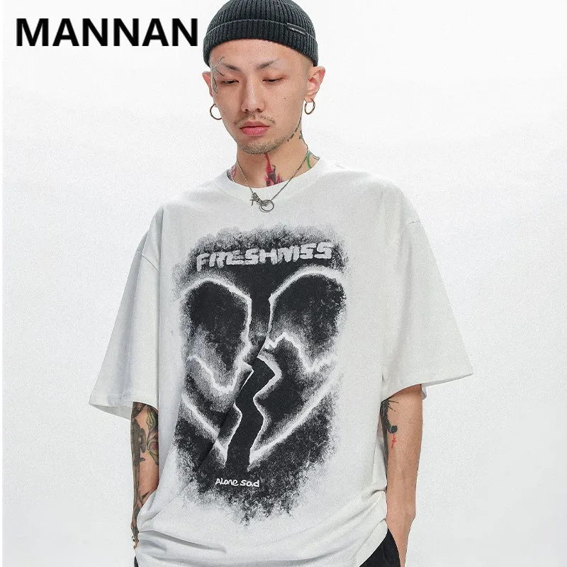 

Футболка мужская, с принтом сердец, легко свободная, уличная одежда, 2021