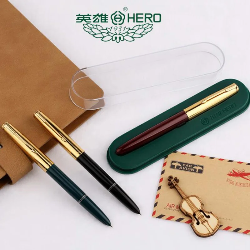 

HERO 616 Authentic Top Quality Nostalgic Fountain Pen 616-2 Golden Clip Cap Ink Pen Iridium Fine Nib 0.5mm For School Student