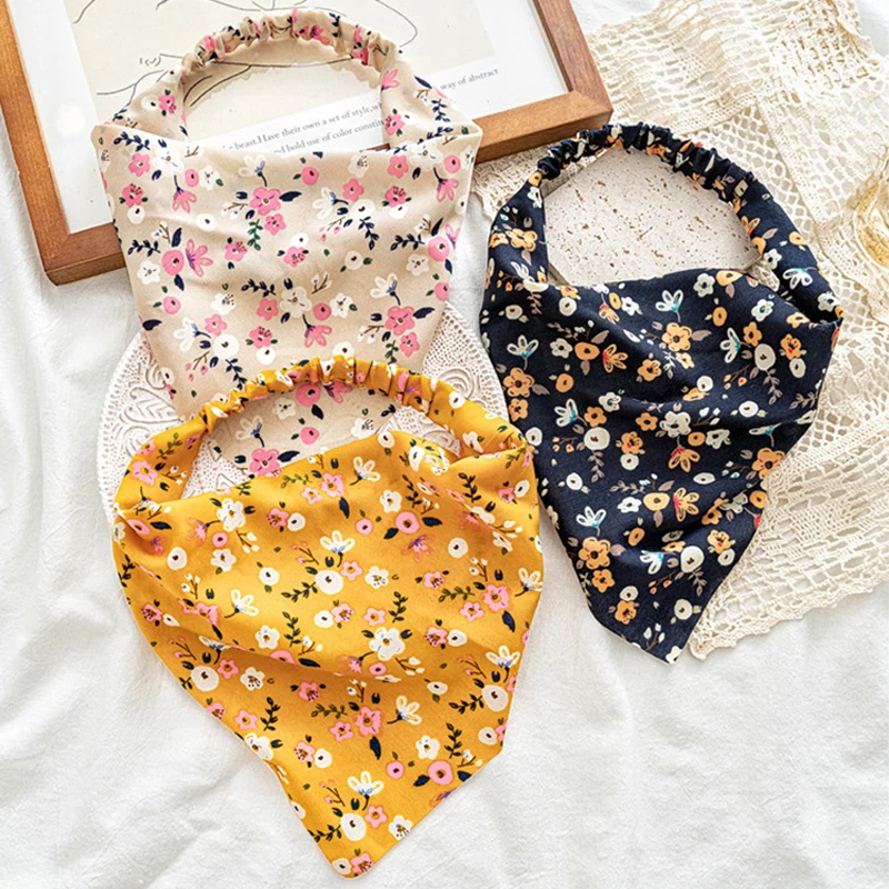 

Резинки для волос с принтом, винтажные треугольные банданы, повязка на голову без зажимов, Эластичные аксессуары для волос