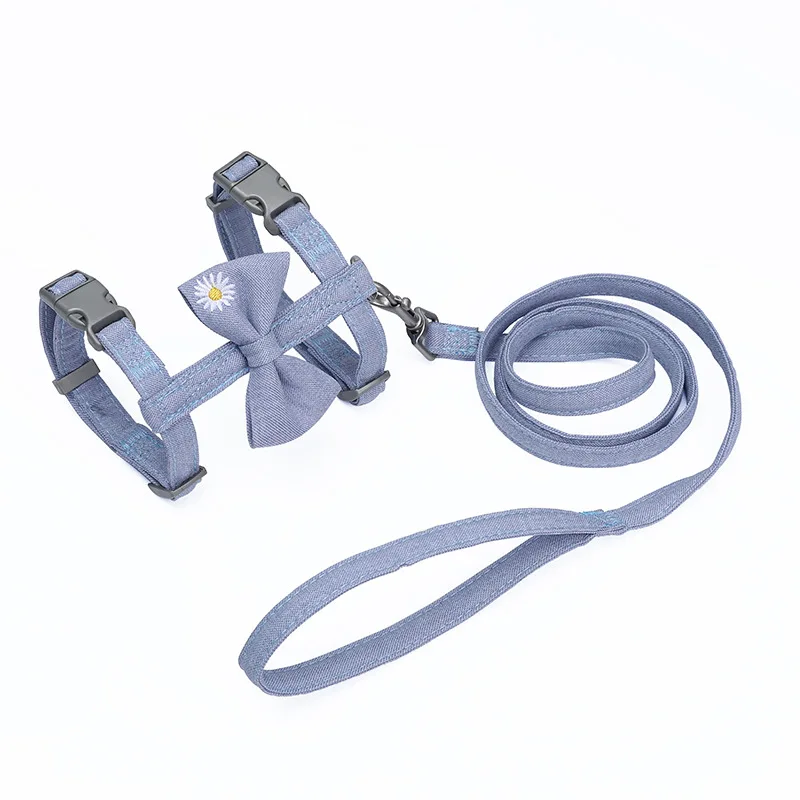 

Cat Collar Leash Adjustable Nylon Pet Traction Pure Color With Bow I-shaped Harness Belt Cat Halter Cat Collar For Pets