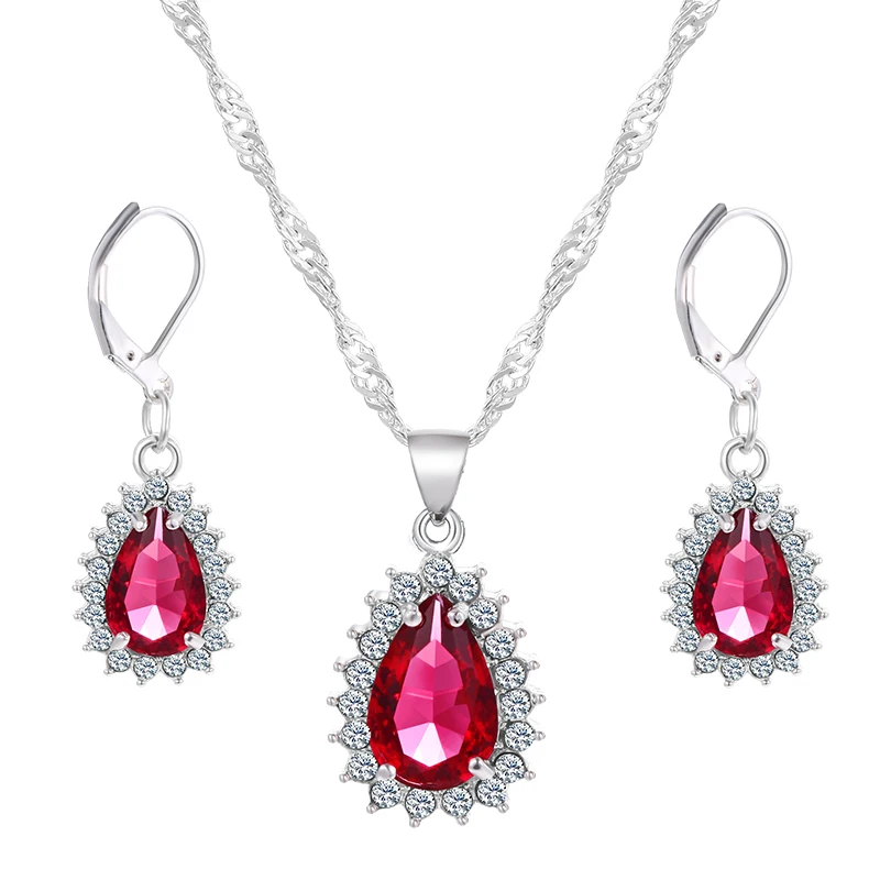 

New Ruby Zircon Pendant Necklace Earrings Fine Jewelry for Women Wedding Anniversary Party Luxury Jewelry Set