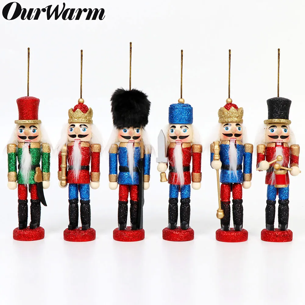 6 шт. блестящие деревянные гайковерты OurWarm рождественские украшения фигурки