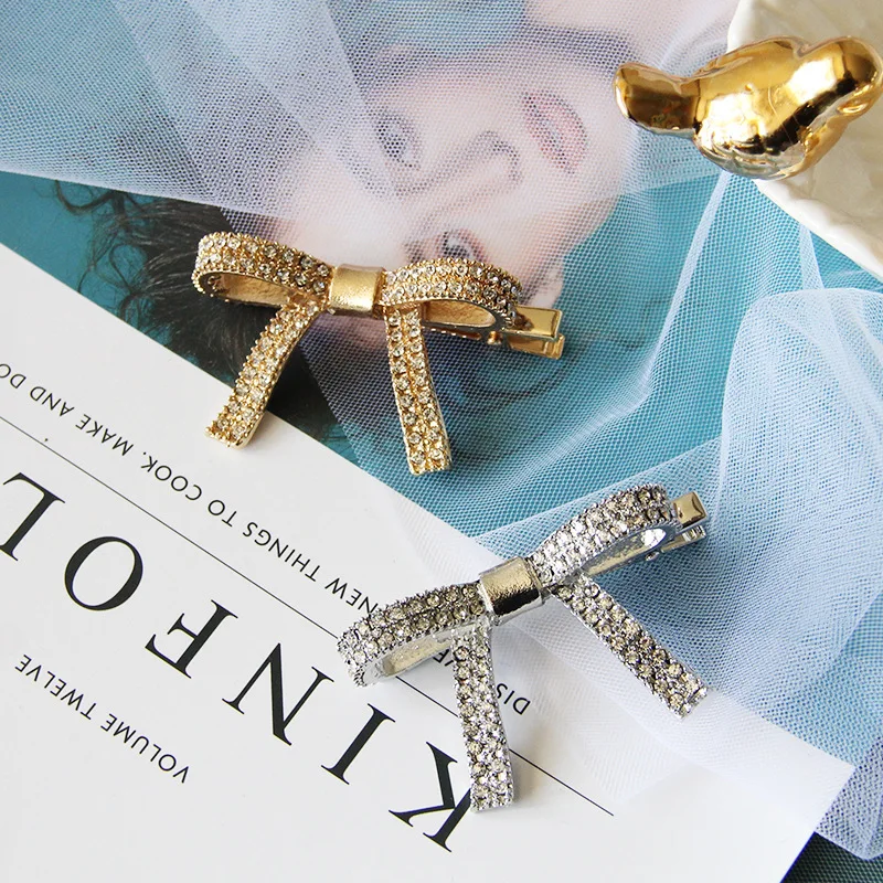 Шпильки для девочек со стразами и бантом металлический зажим волос головные