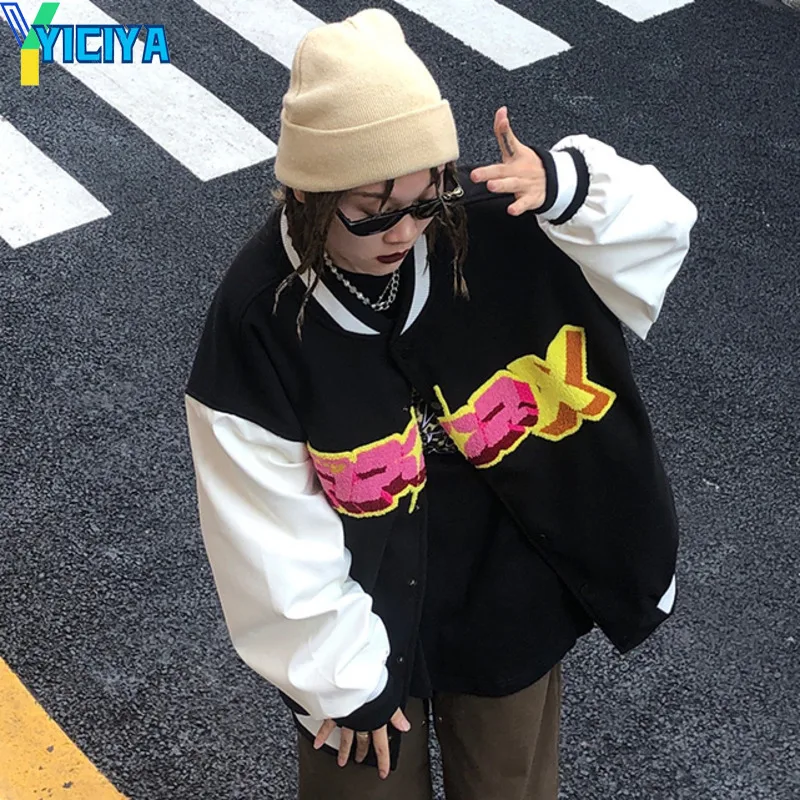 

giubbotto baseball 2021 hip-hop letters embroidery patchwork Korean streetwear college rock jacket varsity jacket bomber jacket