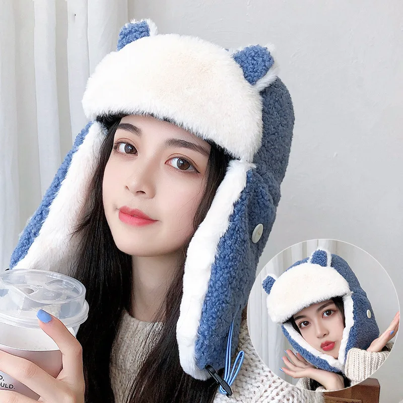 W01 шапка женская зимняя Утепленная Lei Feng ушанка Мультяшные уши Новинка 2021 модная