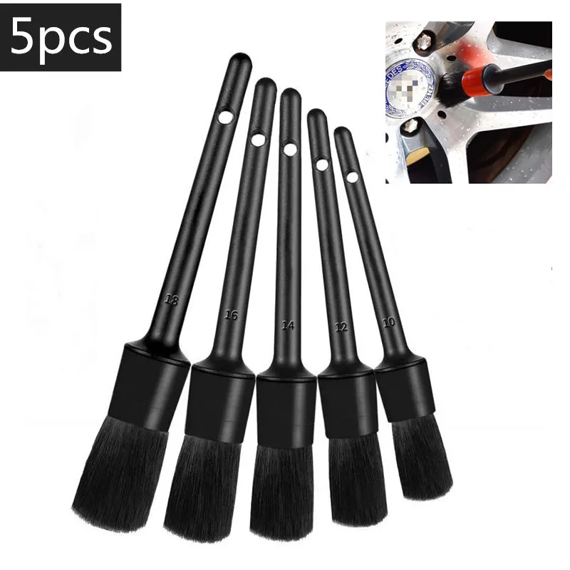 

Soft Auto Detailing Brush Set,Nature Boar Hair Bristle Brush for Car Detail,Wet&Dry Use Scratch Free Automotive Cleaning Brushes