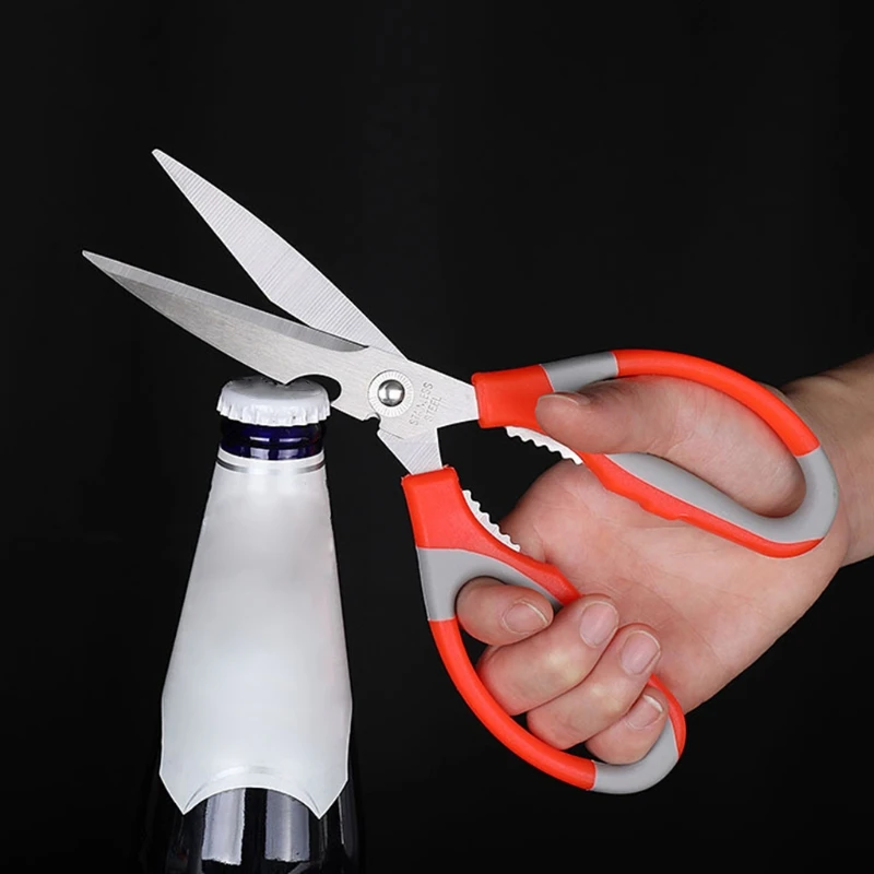 

L9BE Multifunctional Stainless Steel Household Kitchen Scissors Barbecue Strong Chicken Bone Scissors Food Scissors