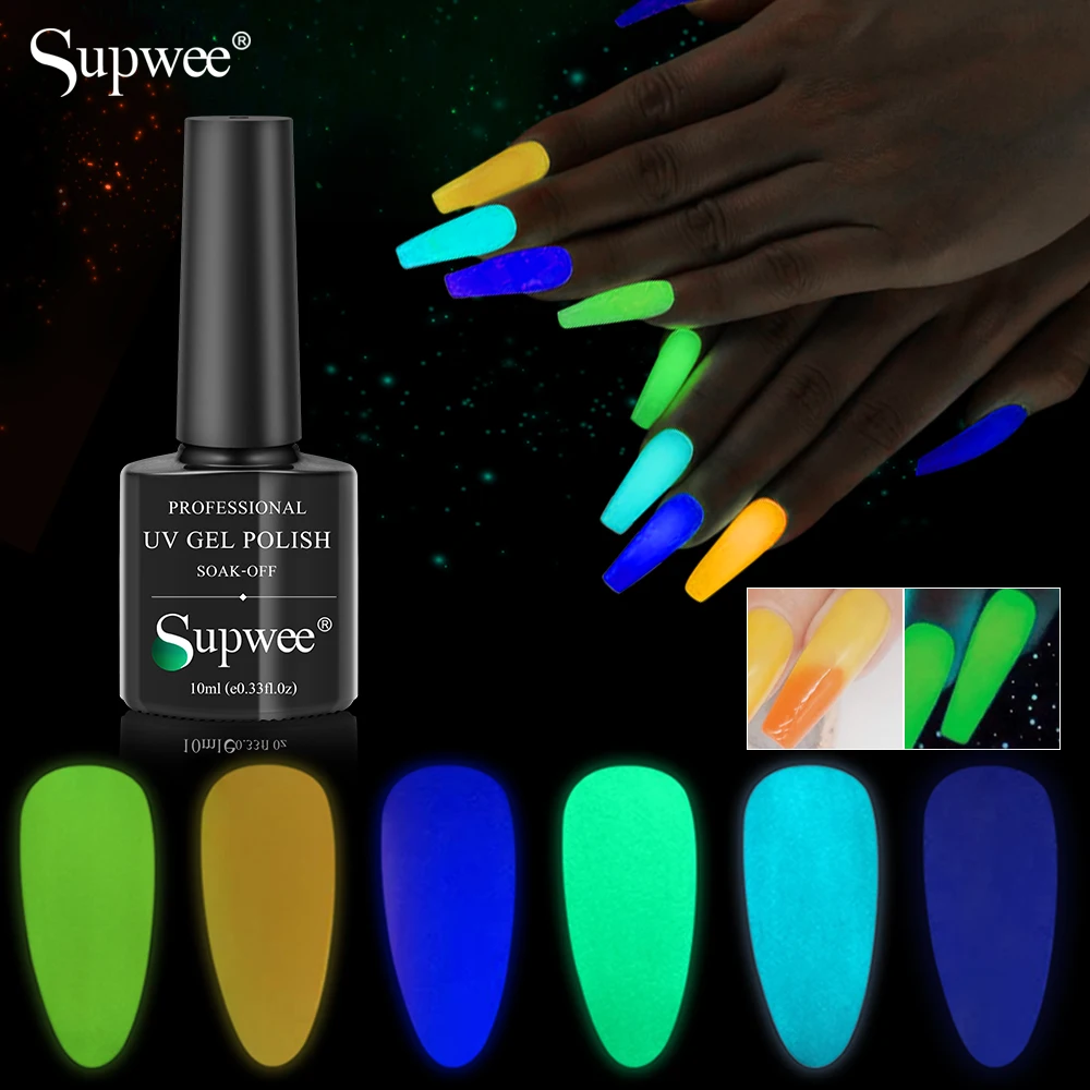 

SUPWEE Glow In Dark Fluorescent Neon Temperature Change Gel Polish UV LED Soak Off Gel Lighting In Night Semi Permanent Varnish