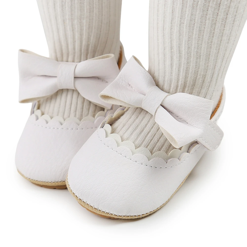 

Spring 0-18M Baby Girl Shoes Non-Slip Soft Sole PU Leather Infant Toddler Mary Jane Flats Bowknot First Walker Crib Shoes+Socks