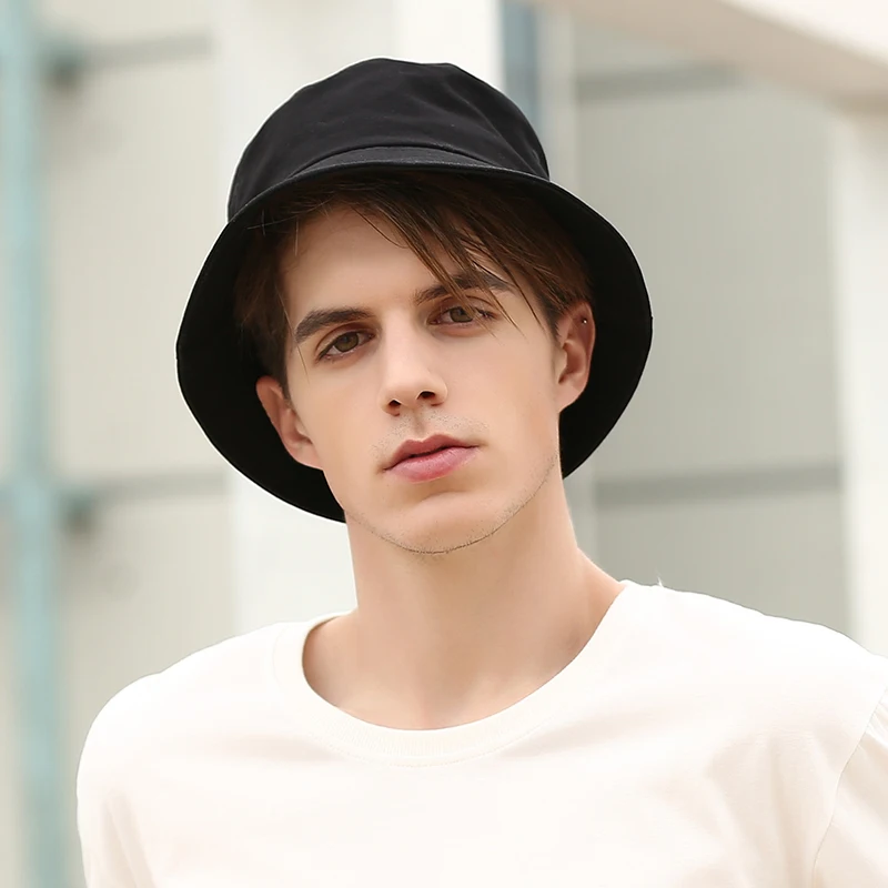 Шляпа-ведро унисекс черная хлопковая плоская однотонная для мужчин и женщин