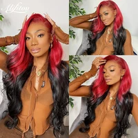 alifitov purple 613 ombre lace front wig green colored human hair wigs for women preplucked transparent body wave human hair wig