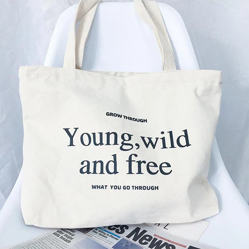 Женская Холщовая Сумка для покупок 2020 Молодежная широкая и свободная с буквенным