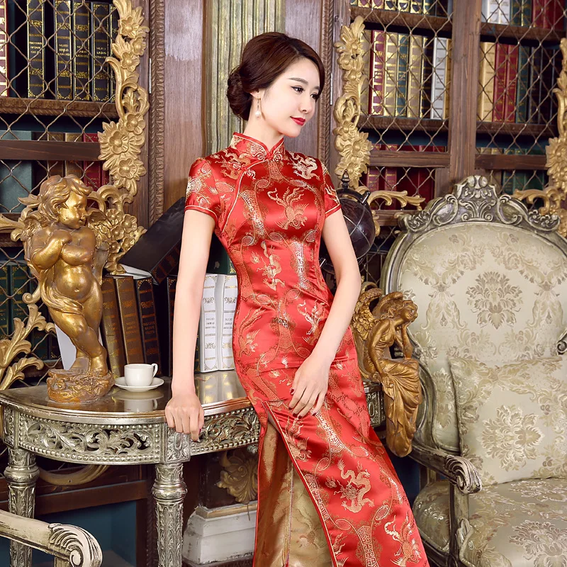 Длинные Cheongsam Тонкий Винтаж Женщин Феникс Платье Тан Костюм Плюс Размер Платья |