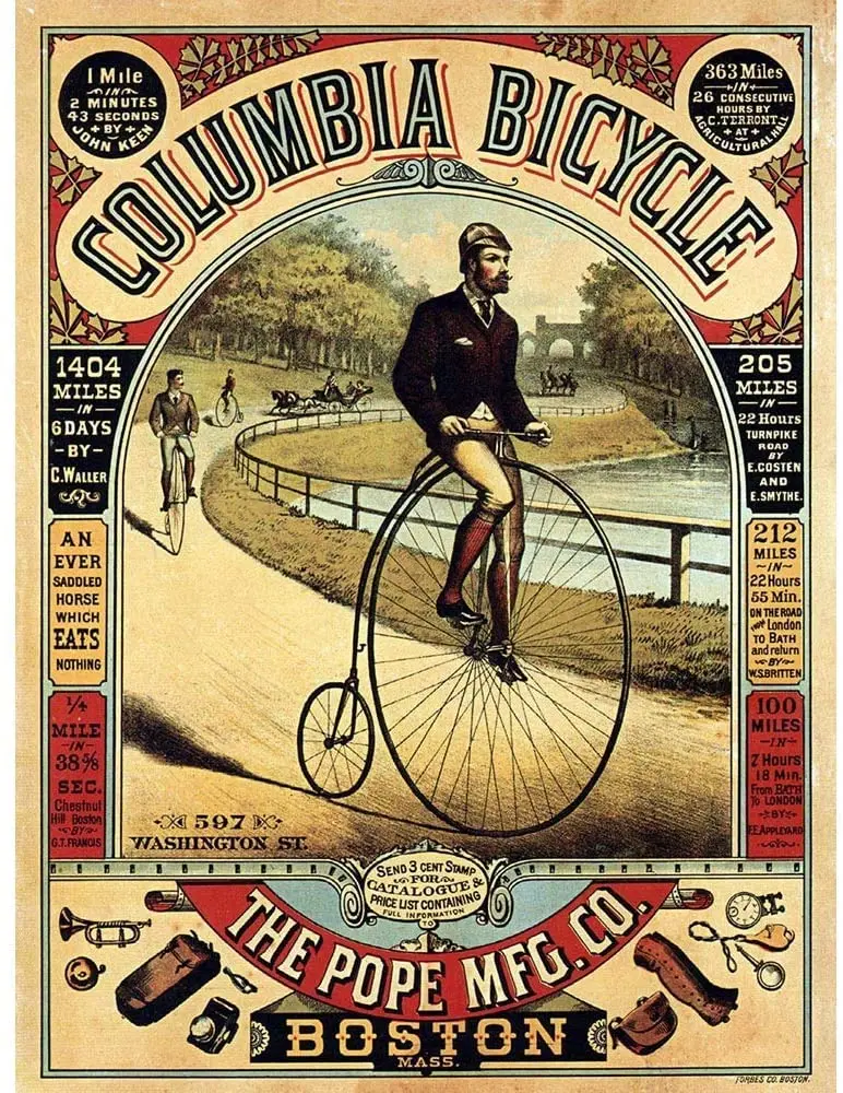 POUDBDH Penny Farthing велосипед Бостон США винтажная реклама ретро настенный