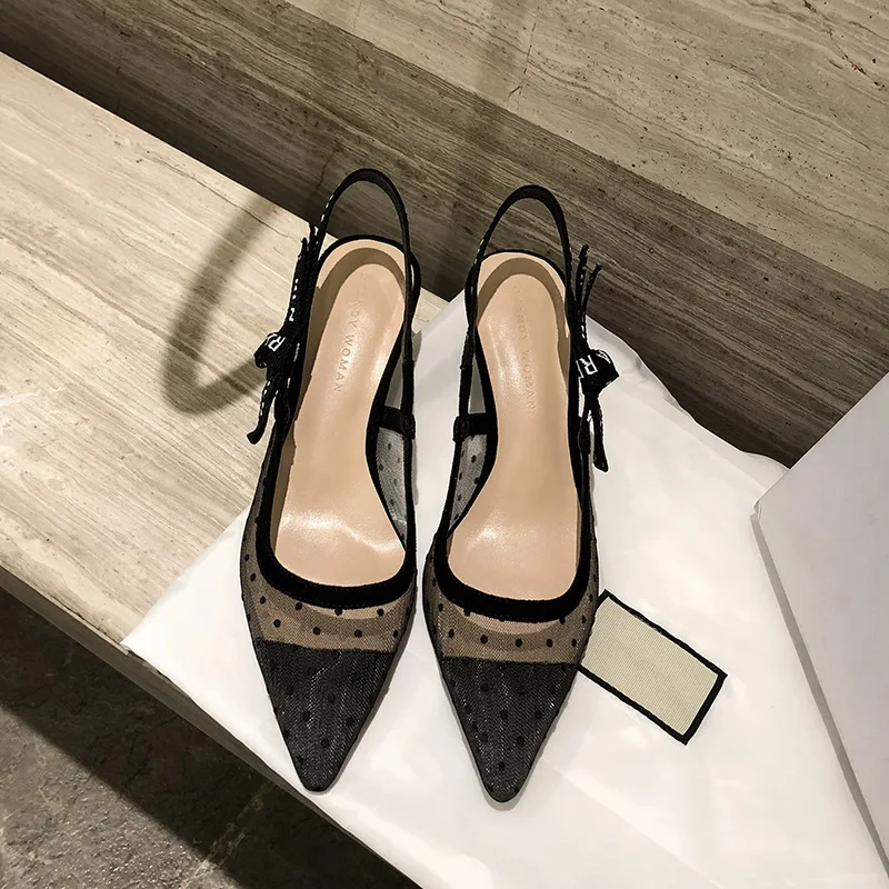 2019 новые летние кошка с сандалии baotou Женский сетки в горошек дикий лук после того