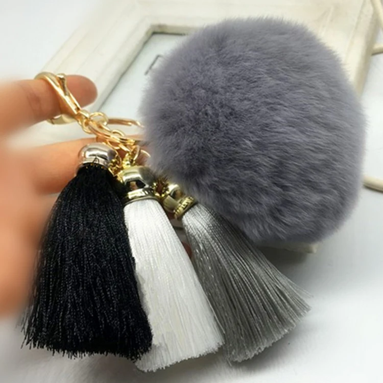 

Hot sale CuteTassel Pompom Tassel Car Keychain Pendant Fur Ball Key chain Imitated Rabbit Fur Plush Fur Key Ring Holder a001